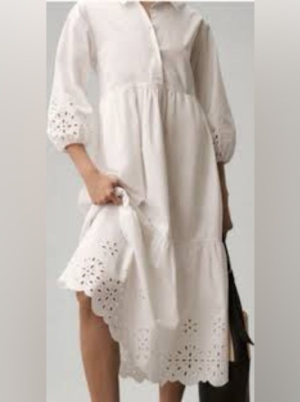 Maeve Anthropologie White  Eyelet Tiered Midi Dress  PM